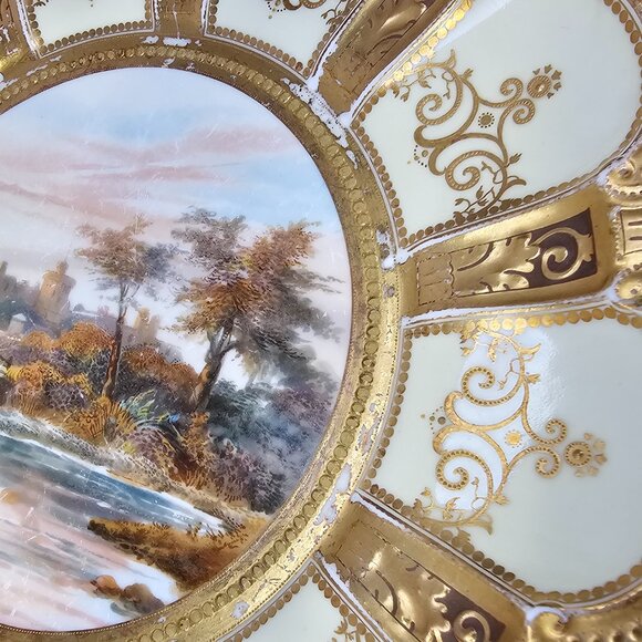 Royal Crown Derby Porcelain Landscape Plate Edwin Trowell Windsor Castle 1880s - Picture 4 of 10
